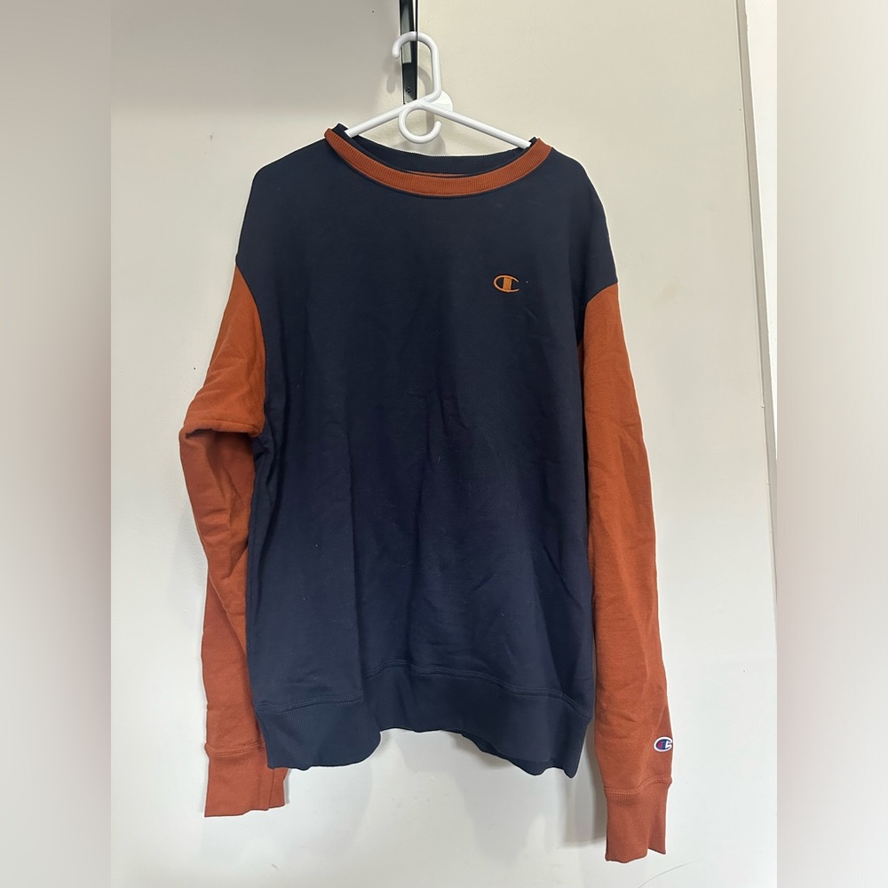 Champion Dark Blue and Rust Sweatshirt (Large)